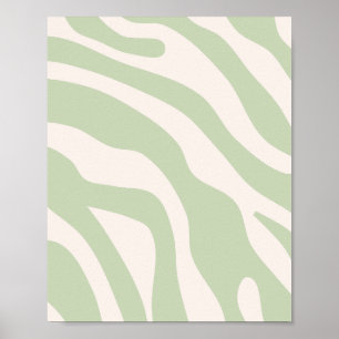 Pastel Green Retro Lines Pattern Poster