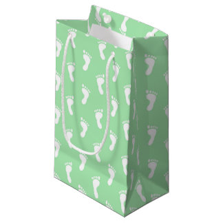 PASTEL GREEN ROWS OF BABY FEET SMALL GIFT BAG