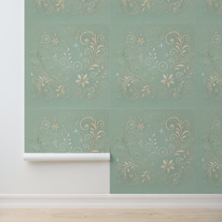 Pastel Green Shade Floral Motif Wallpaper