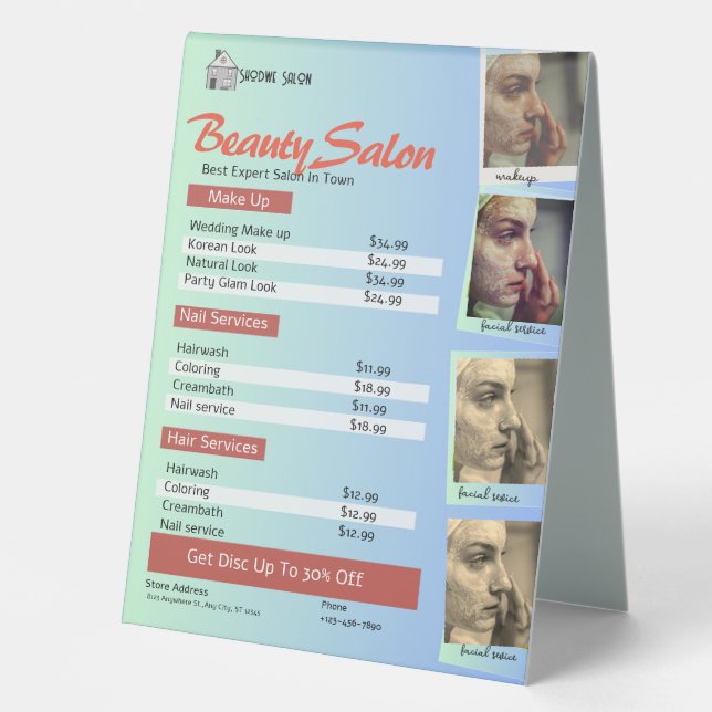 Pastel Green Sky Blue Salon Price List (Front)