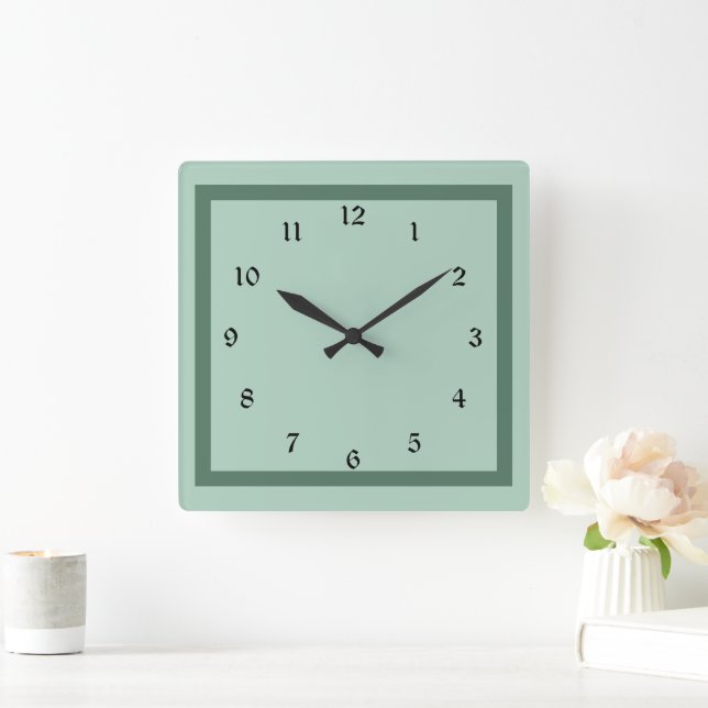 Pastel green solid colour square wall clock (Home)