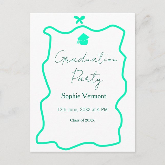 pastel green spanish border bow graduation party  postcard (Front)