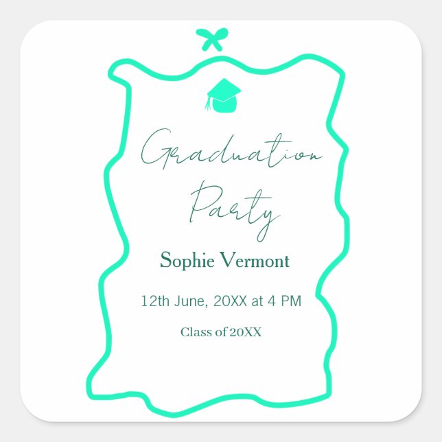 pastel green spanish border bow graduation party  square sticker (Front)