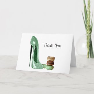 Pastel Green Stiletto and French Macaroons Art Thank You Card