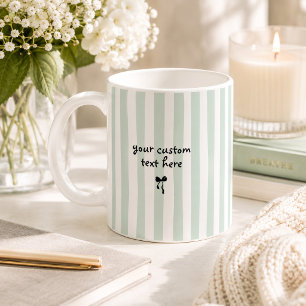 Pastel Green Stripes Custom Text Bow Personalised Coffee Mug
