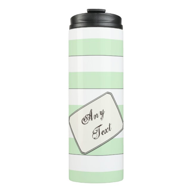 Pastel Green Stripes on any Colour any Text Thermal Tumbler (Front)