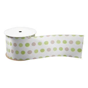 PASTEL GREEN & TAN POLKA DOTS SATIN RIBBON