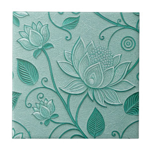 Pastel Green Tones Lotus Embossed Look Tile