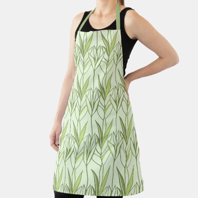  Pastel Green Tropical Foliage Nature Deco Pattern Apron (Insitu)
