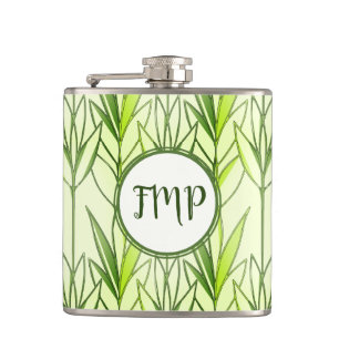 Pastel Green Tropical Foliage Nature Deco Pattern Hip Flask
