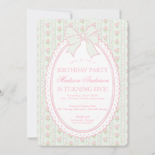 Pastel Green Vintage Fancy Floral Birthday Party Invitation