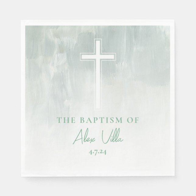 Pastel Green Watercolor Baptism Napkins (Front)