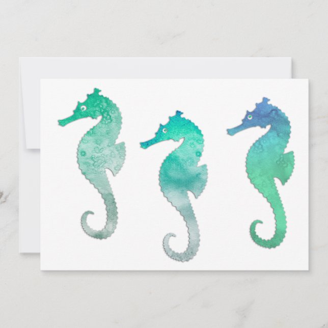 Pastel Green Watercolor Seahorses Invitation (Front)