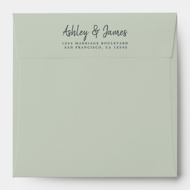 Pastel Green Wedding Return Address Square Envelope (Back (Top Flap))