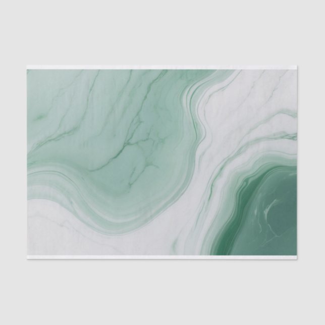 Pastel Green, White Abstract Marble Pattern  Tissue Paper (Front)