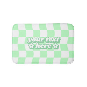 Pastel Green White Chequerboard Pattern Slogan Bath Mat