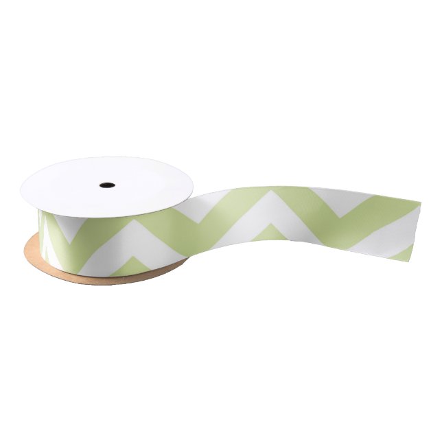 Pastel Green & White Chevron Wedding Birthday Satin Ribbon (Spool)