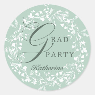 Pastel Green White Wildflower Wreath Graduation Classic Round Sticker