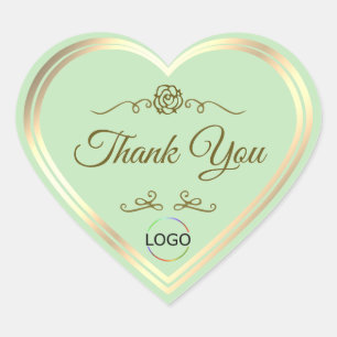 Pastel Green with Gold Frame and Logo Thank You Heart Sticker