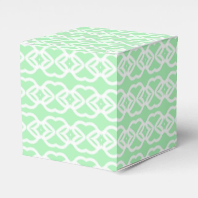 Pastel green with white fencing pattern on favour box (Front Side)