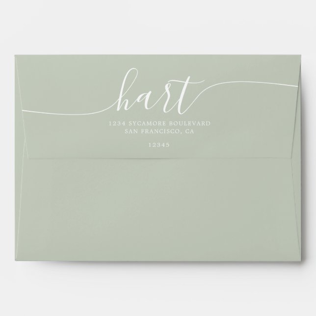 Pastel Green with White Script Return Address Envelope (Back (Top Flap))