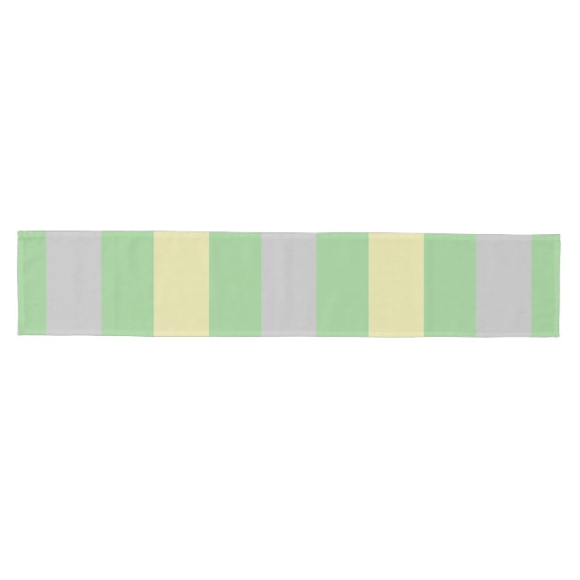 PASTEL=GREEN, YELLOW AND GRAY STRIPES MEDIUM TABLE RUNNER (Horizontal)