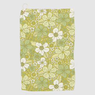 Pastel Green & Yellow Flower Pattern Golf Towel