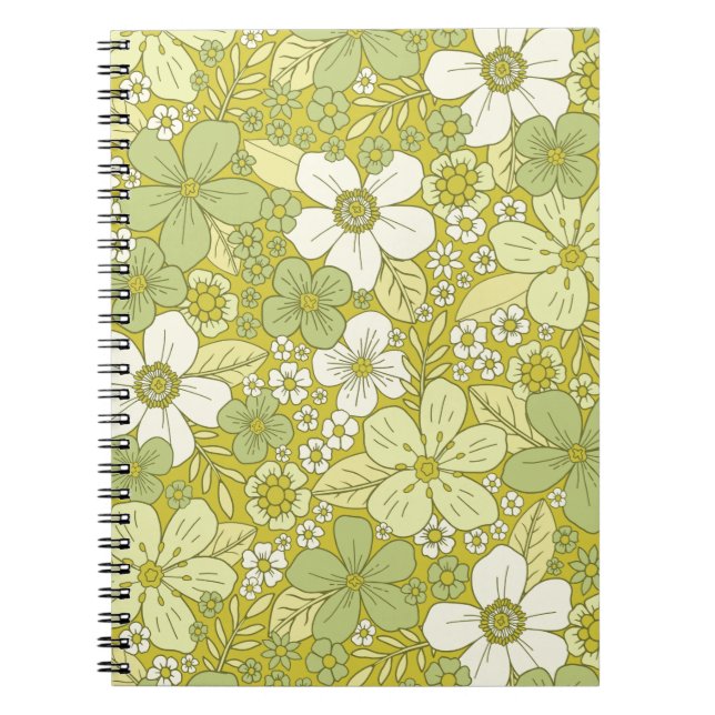 Pastel Green & Yellow Flower Pattern Notebook (Front)