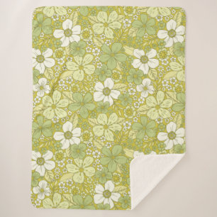 Pastel Green & Yellow Flower Pattern Sherpa Blanket