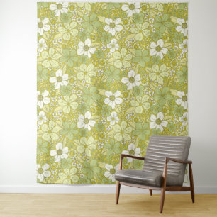 Pastel Green & Yellow Flower Pattern Tapestry