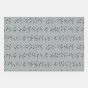 Pastel Green, Yellow, Pink Dandelion Seed Striped Wrapping Paper Sheet