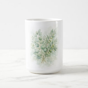 Pastel Greenery Botanical Watercolor Leaves Coffee Mug