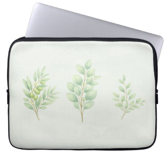 Pastel Greenery Multi Stem Botanical Art Laptop Sleeve