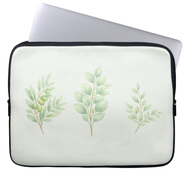 Pastel Greenery Multi Stem Botanical Art Laptop Sleeve (Front)