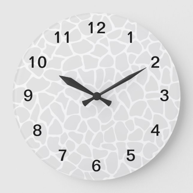 Pastel Grey Animal Print Giraffe Pattern Large Clock (Front)