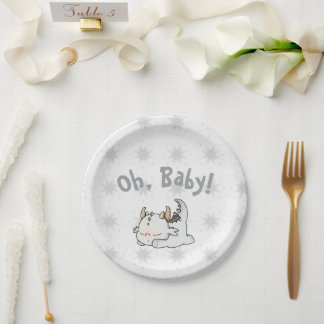 Pastel grey baby dragon paper plate