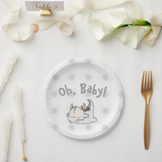 Pastel grey baby dragon  paper plate (Wedding)