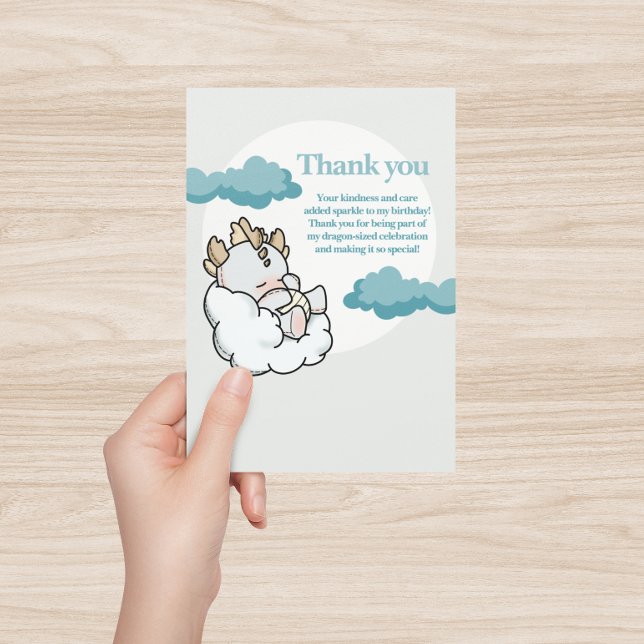 Pastel Grey Blue Cloudy Cute Sleeping Baby Dragon  Thank You Card (Creator Uploaded)
