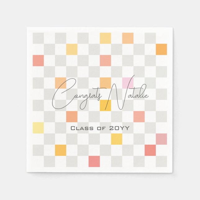 Pastel & Grey Checks Aesthetic Graduation Party Napkin (Front)