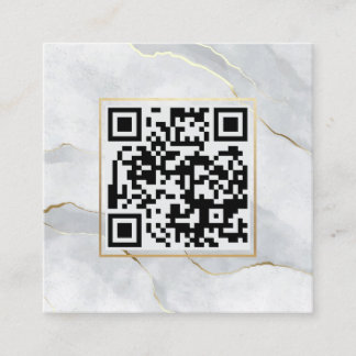 Pastel Grey Gold Lines QR Code Minimalist Chic Square Business Card
