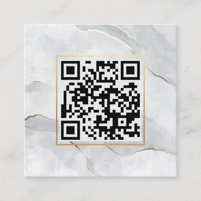 Pastel Grey Gold Lines QR Code Minimalist Chic Square Business Card (Front)