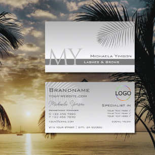 Pastel Grey Gradient Palm Leaf Monogram and Logo Business Card
