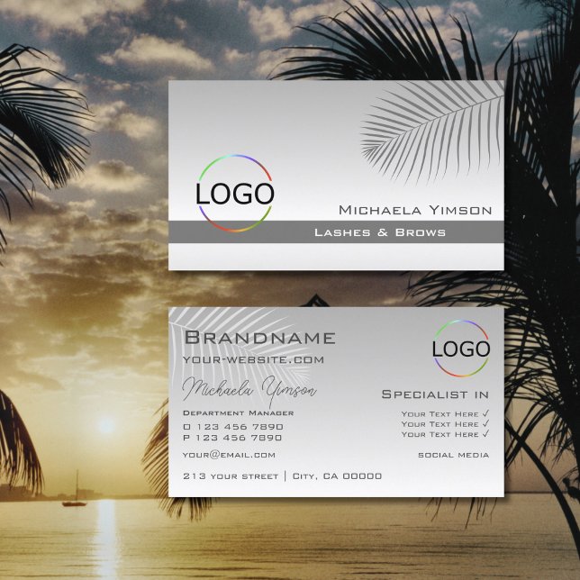Pastel Grey Gradient Palm Leaf with Logo Stylish Business Card (Creator Uploaded)