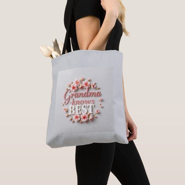 Pastel Grey Grandma Floral Pattern Tote Bag (Close Up)