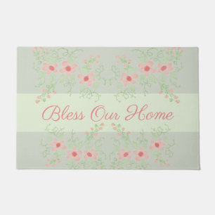 Pastel Grey Green with Pinks Doormat