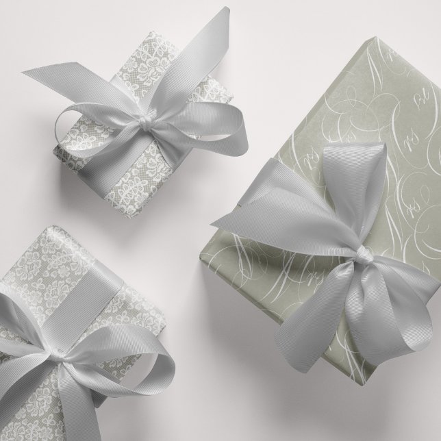 Pastel Grey Lace Script Calligraphy Wedding Wrapping Paper Sheet (Pastel Grey Lace Script Calligraphy Wedding Wrapping Paper Sheets)