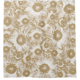 Pastel Grey Light Brown Floral Pattern Shower Curtain