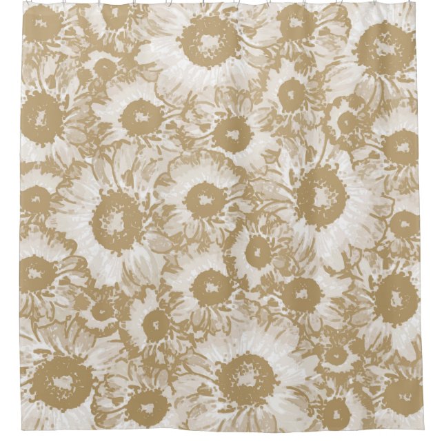 Pastel Grey Light Brown Floral Pattern Shower Curtain (Front)