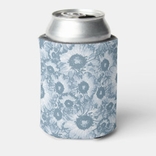 Pastel Grey Navy Floral Pattern Can Cooler