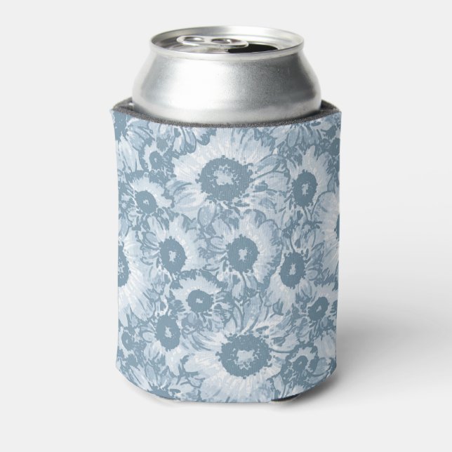 Pastel Grey Navy Floral Pattern Can Cooler (Can Back)